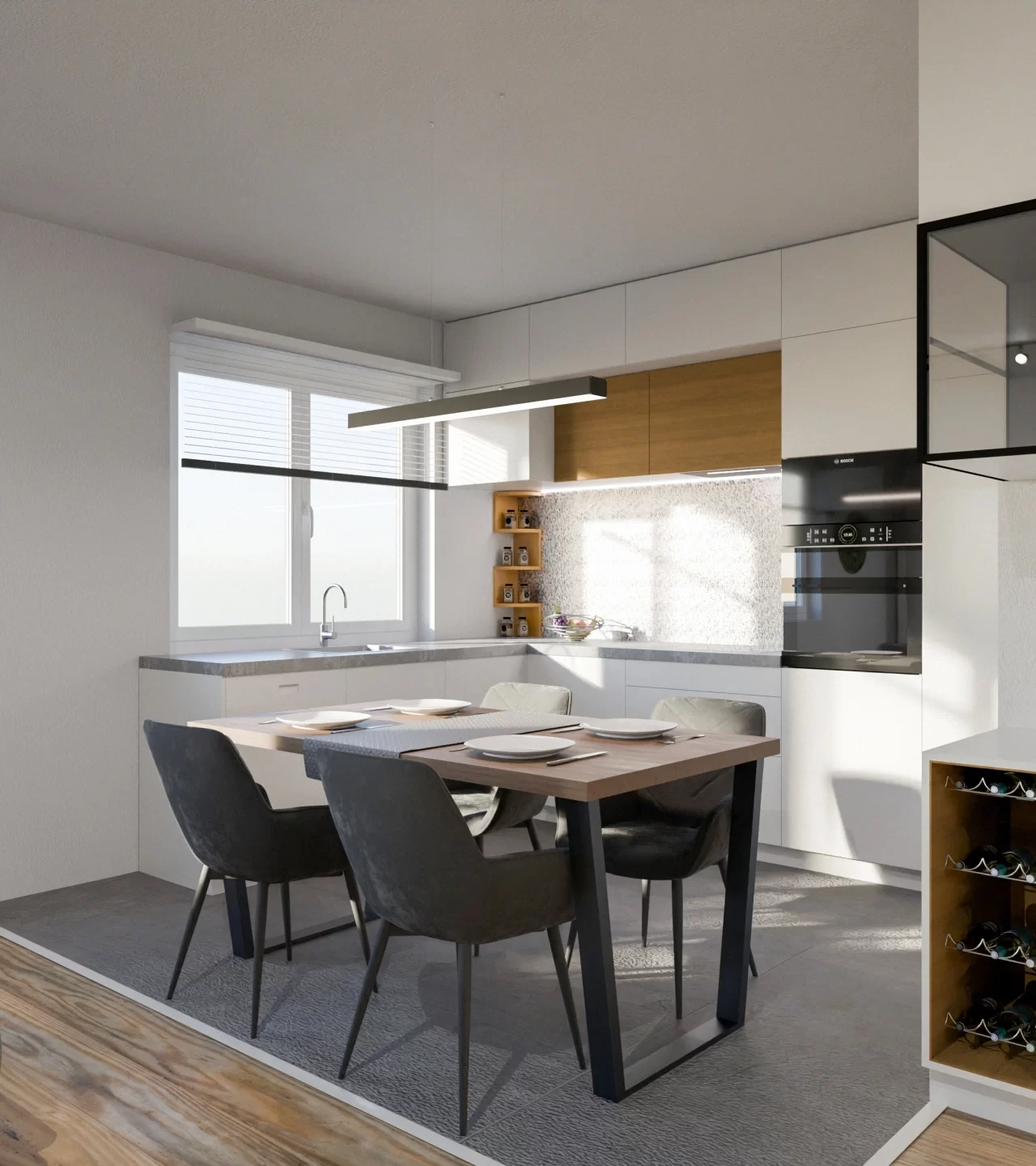 3d vizualizacija prostora kuhinja blagovaonica